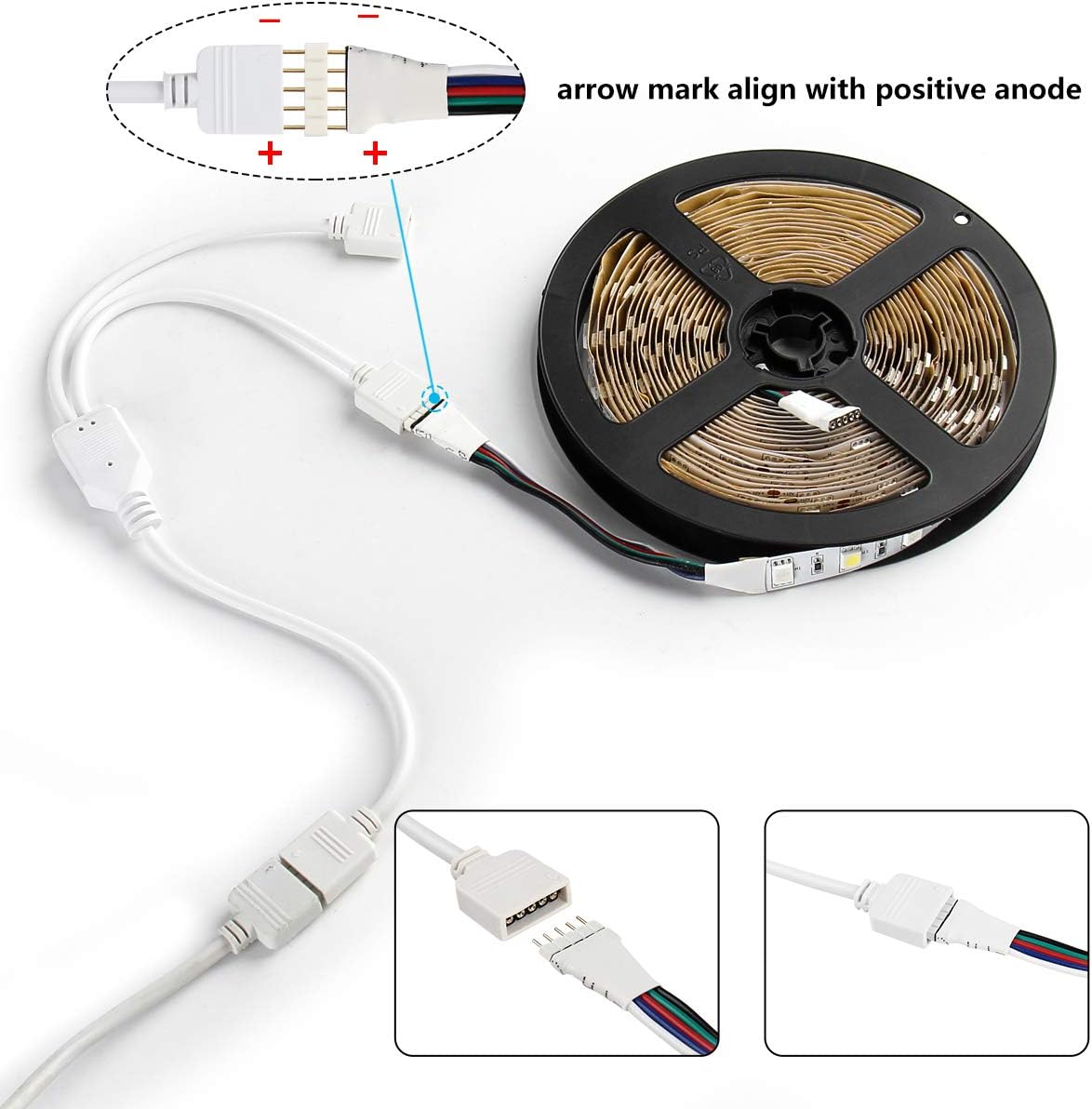 LED Strip Connector Kit – 12mm 5Pin RGBW Solderless Assortment Pack | Mixed Set with Strip to Strip with Wire / Strip to Strip Seamless / L / T, 5P Needle to Wire, Needle to Needle Y Shape Connector