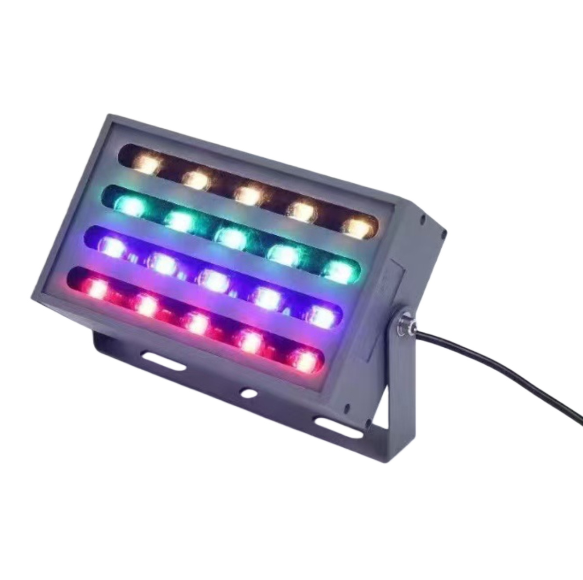 RGBW Rainbow Outdoor LED Flood Light, IP66 Waterproof Landscape Spotlight, 30W / 50W / 100W, AC 86–265V, Adjustable Bracket