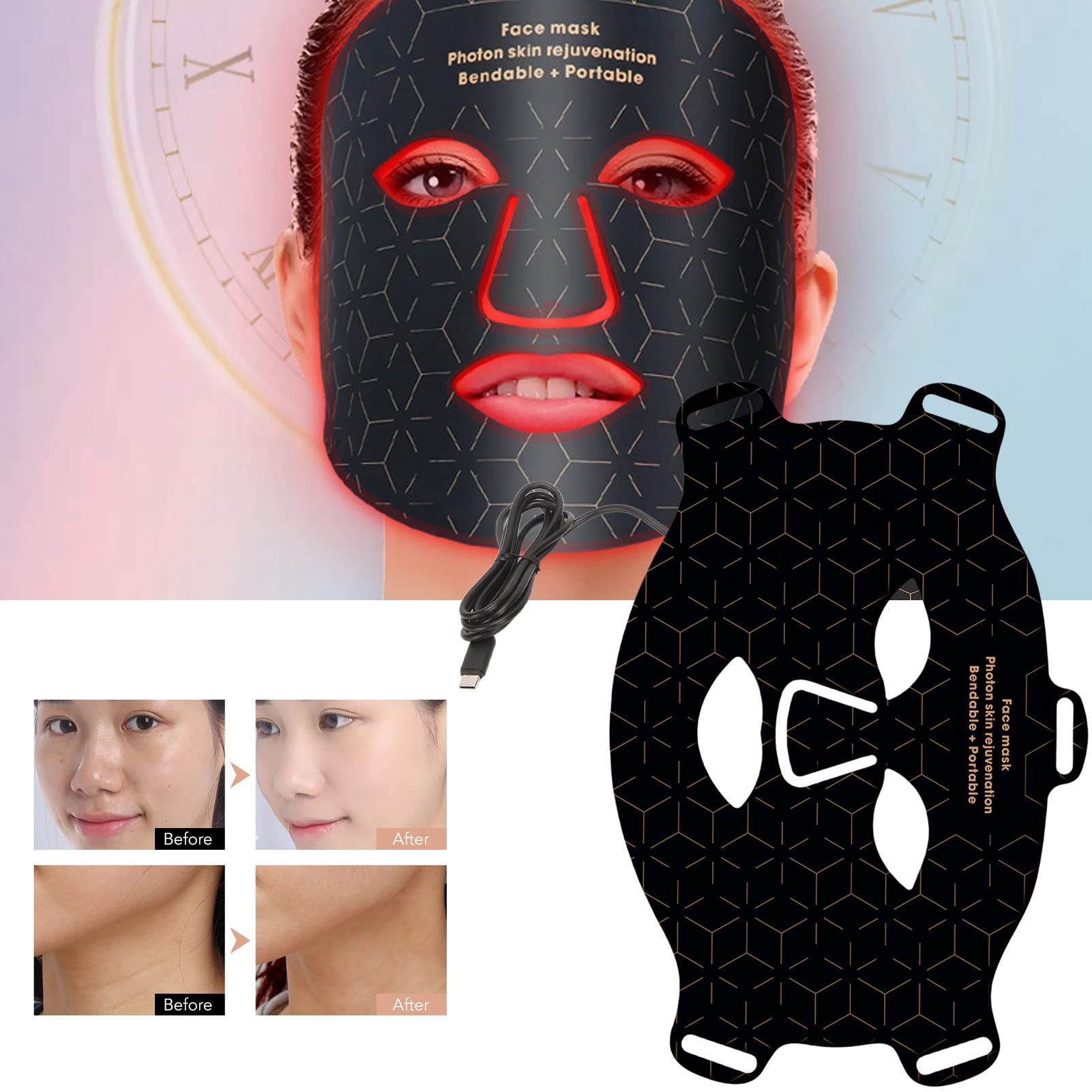 LED Light Therapy Mask with 4 Light Wavelength for Home LED Photon Rejuvenation Mask