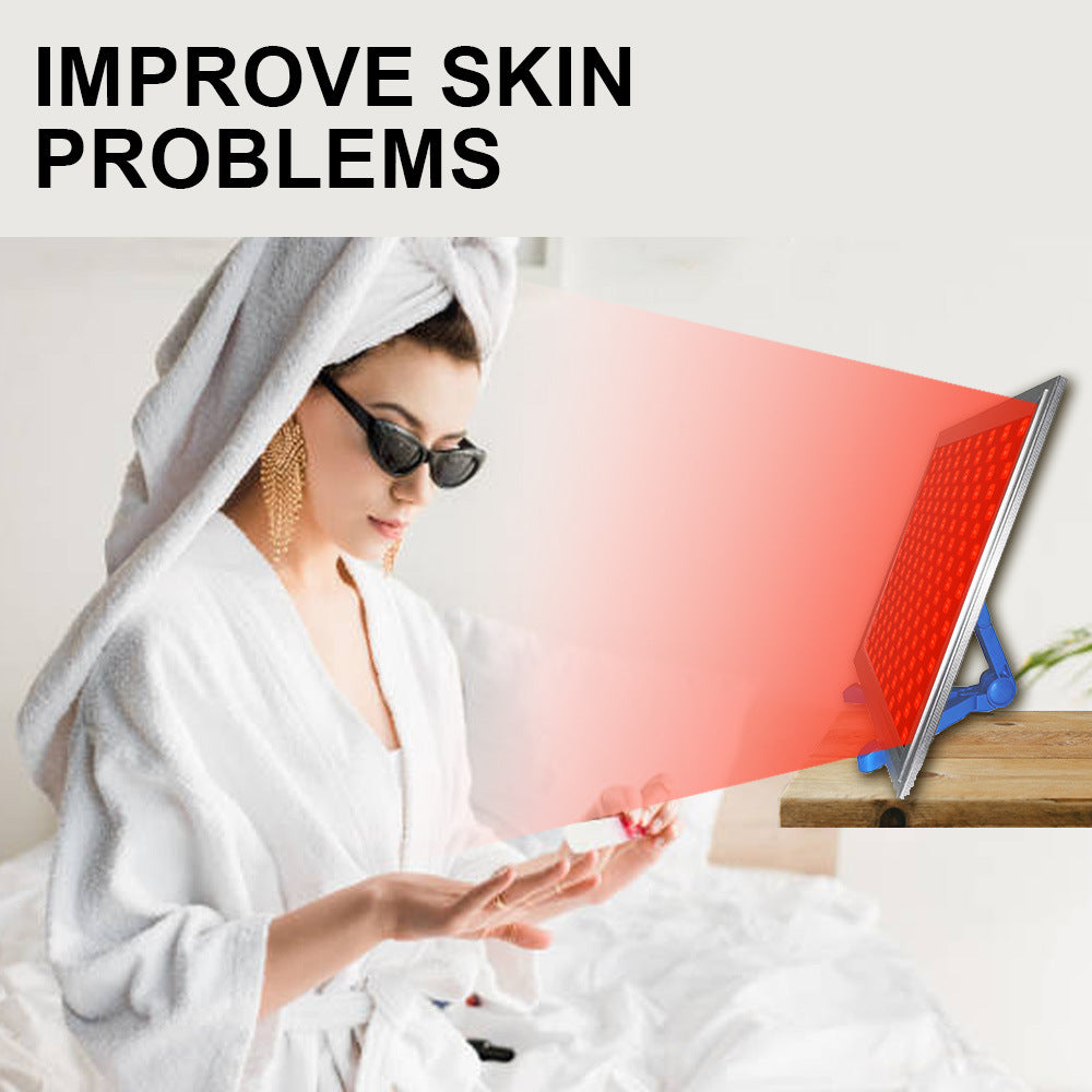 Panneau de luminothérapie LED rouge 50 W avec matériel de suspension et support triangulaire. Combinaison de lumière LED profonde 660 nm et proche infrarouge 850 nm pour la beauté de la peau et le soulagement des douleurs musculaires et articulaires.