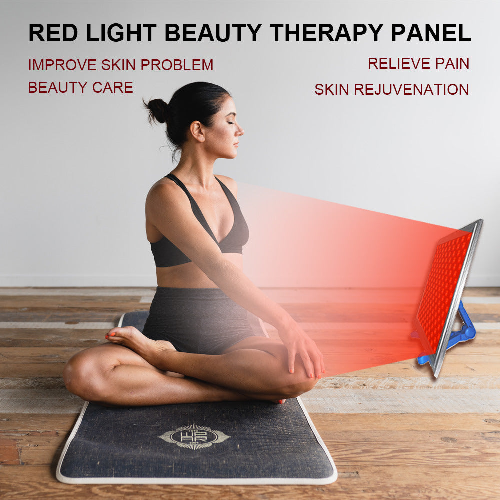 Panneau de luminothérapie LED rouge 50 W avec matériel de suspension et support triangulaire. Combinaison de lumière LED profonde 660 nm et proche infrarouge 850 nm pour la beauté de la peau et le soulagement des douleurs musculaires et articulaires.