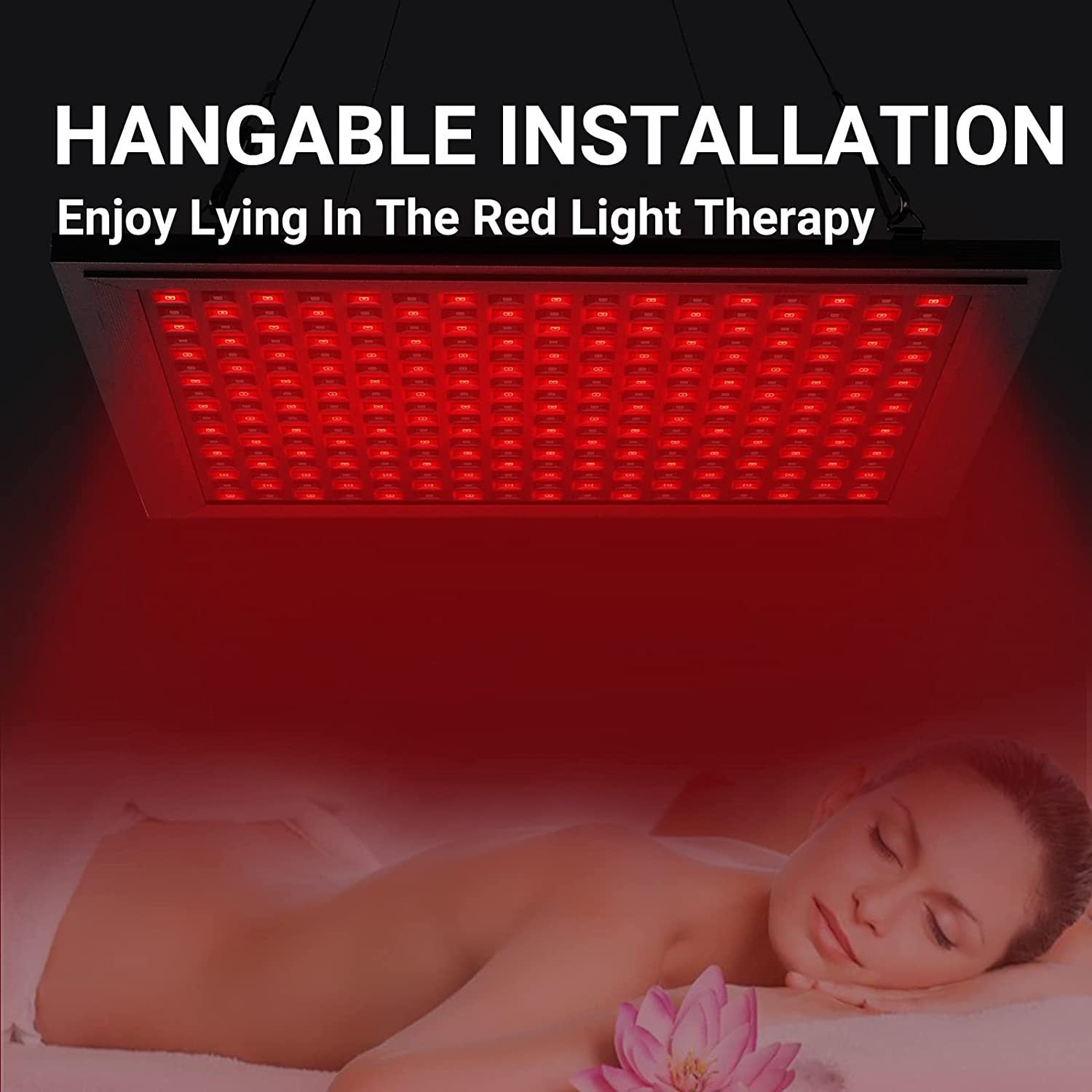 Panneau de luminothérapie LED rouge 50 W avec matériel de suspension et support triangulaire. Combinaison de lumière LED profonde 660 nm et proche infrarouge 850 nm pour la beauté de la peau et le soulagement des douleurs musculaires et articulaires.