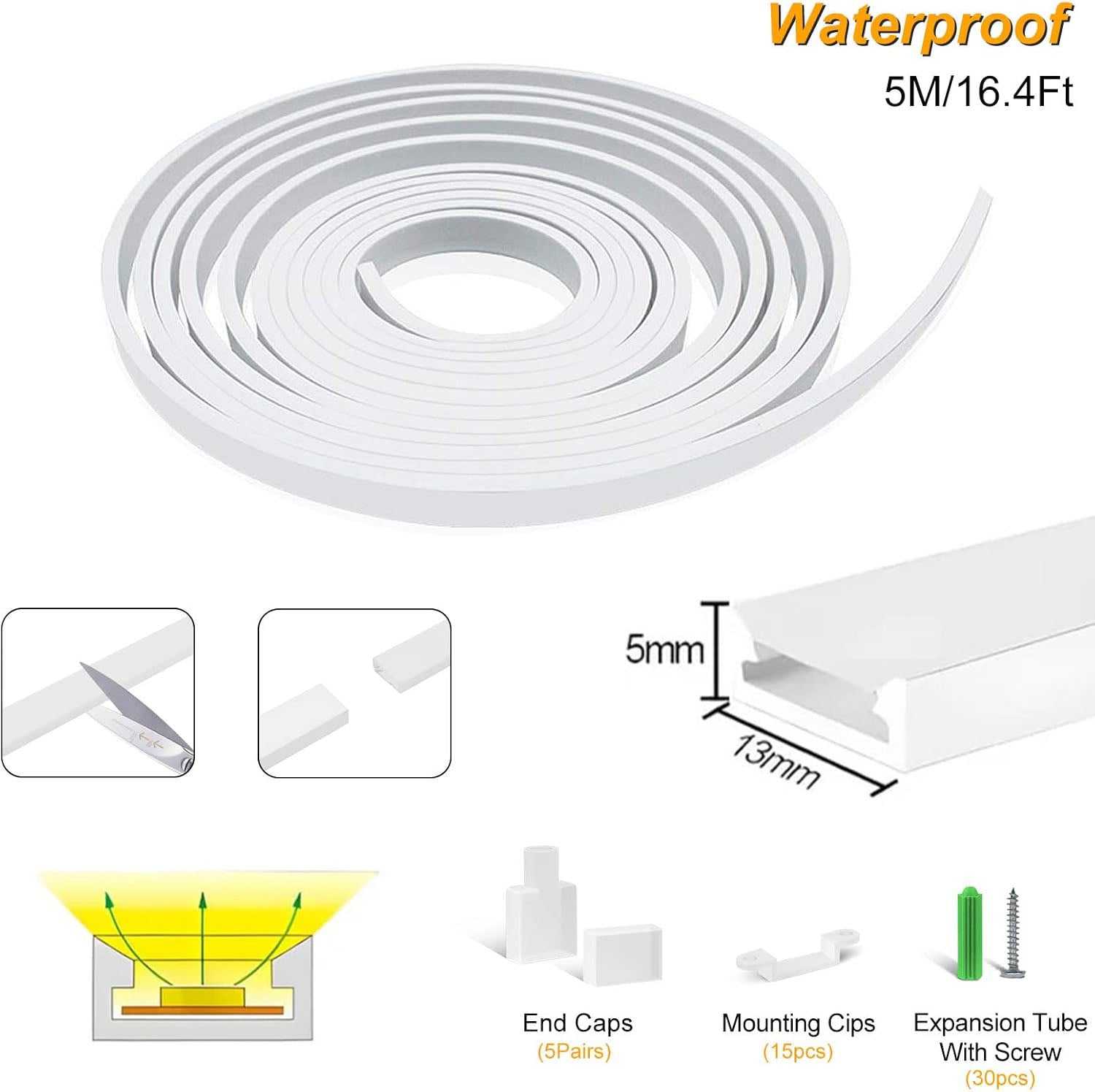 Neon Light Housing – S0513 | 5x13mm Silicone LED Channel System | IP67 Waterproof | 10mm PCB Width | 16.4FT/5M | Local Stock US/UK/DE