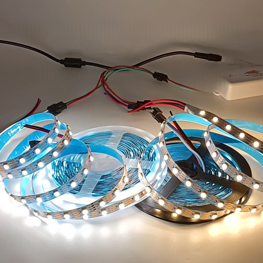 Single White IC LED Strip Light | WS2815 Individually Addressable | Breakpoint Resume | SMD5050 White | 60 LEDs/M | 5M (16.4FT) Roll | 12V DC | White/Black PCB | IP00/IP65/IP67 Options | Strip & Kit Packages