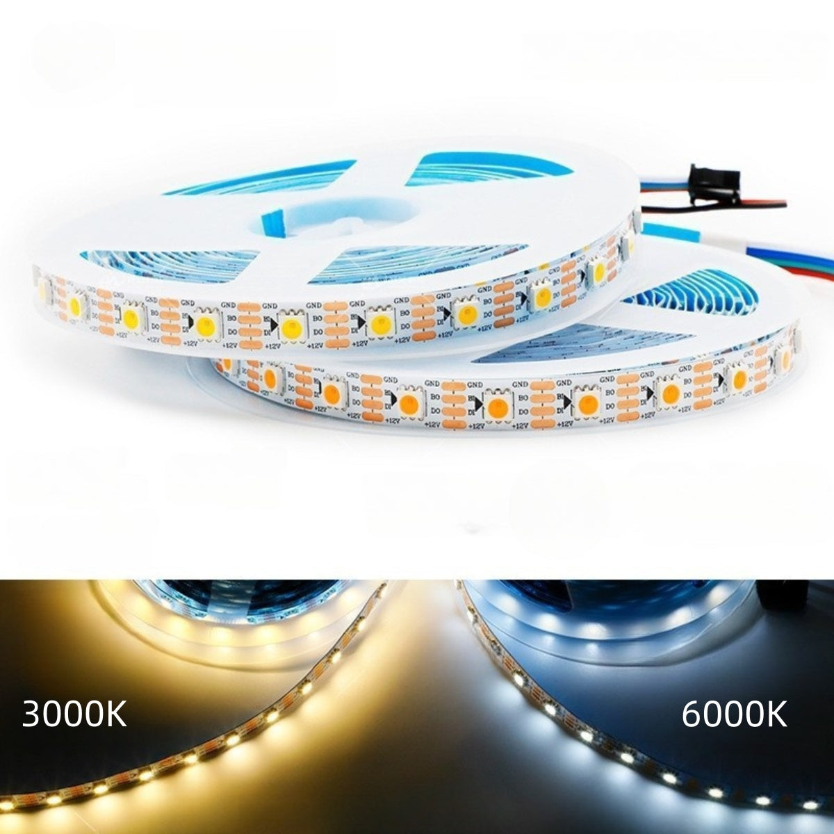 Single White IC LED Strip Light | WS2815 Individually Addressable | Breakpoint Resume | SMD5050 White | 60 LEDs/M | 5M (16.4FT) Roll | 12V DC | White/Black PCB | IP00/IP65/IP67 Options | Strip & Kit Packages