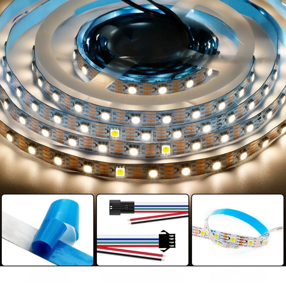 Single White IC LED Strip Light | WS2815 Individually Addressable | Breakpoint Resume | SMD5050 White | 60 LEDs/M | 5M (16.4FT) Roll | 12V DC | White/Black PCB | IP00/IP65/IP67 Options | Strip & Kit Packages