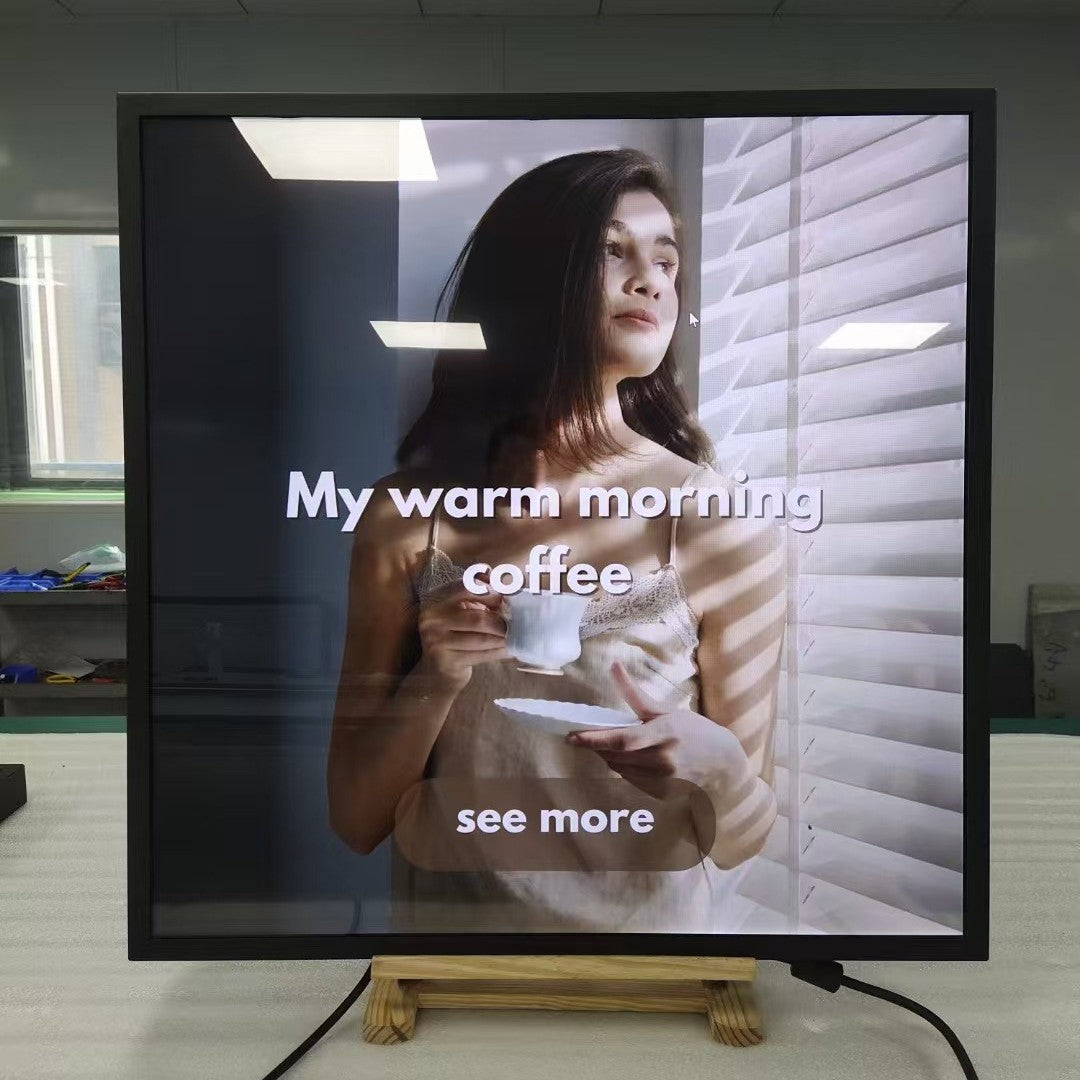 SQ-Serie 29,6 Zoll (531 × 531 mm sichtbar) 1:1 quadratischer LCD-Digitalbildschirm, optional kapazitive Berührung, Cloud/APP/USB-Disk