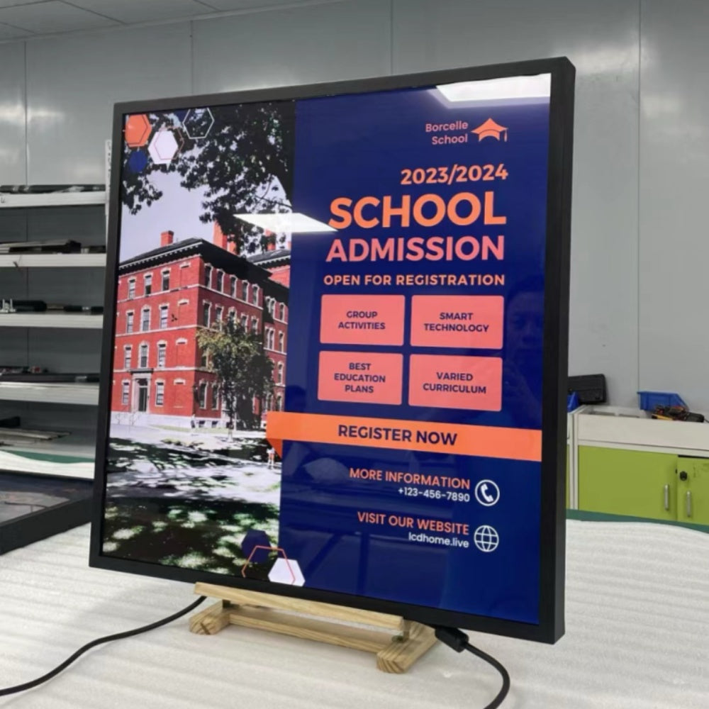 SQ-Serie 39,4 Zoll (707 × 707 mm sichtbar) quadratischer LCD-Digitalmonitorbildschirm, Cloud/APP/USB-Disk