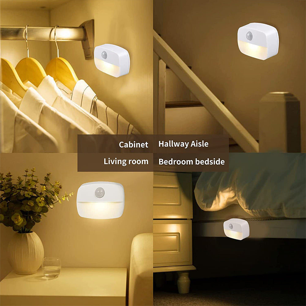 4Pack PIR Motion Sensor LED Night Light, Motion Activated Under Cabinet Light, Battery Operated Stick-on Anywhere Motion Activated for Kitchen Stairway (Battery not included)