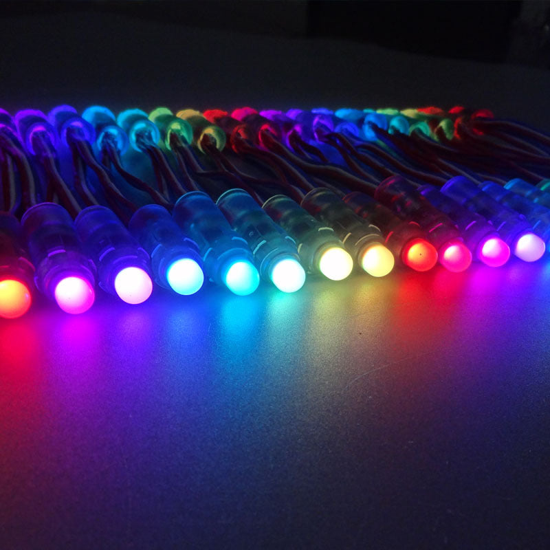 WS2811 RGBIC Addressable 12mm LED Pixel String Light, 50pcs/String, 0.3W DC12V IP67 Waterproof Color-Changing Dot Light for Channel Letter Signs, Advertising Boards & Architectural Lighting