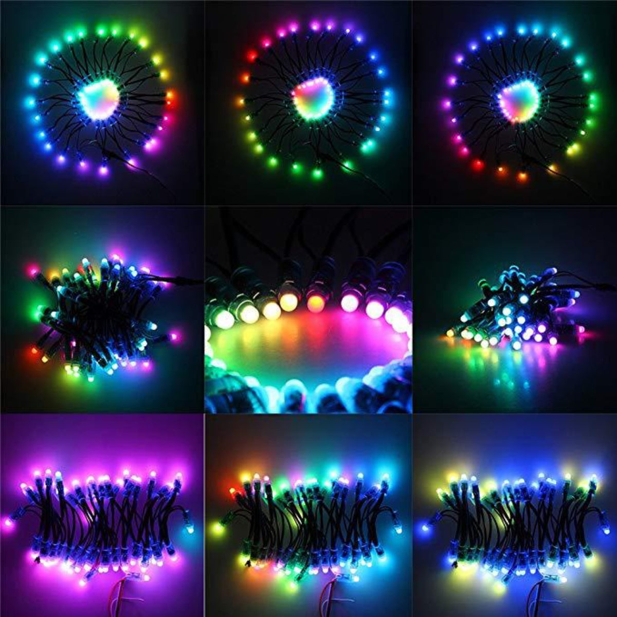 WS2811 RGBIC Addressable 12mm LED Pixel String Light, 50pcs/String, 0.3W DC12V IP67 Waterproof Color-Changing Dot Light for Channel Letter Signs, Advertising Boards & Architectural Lighting