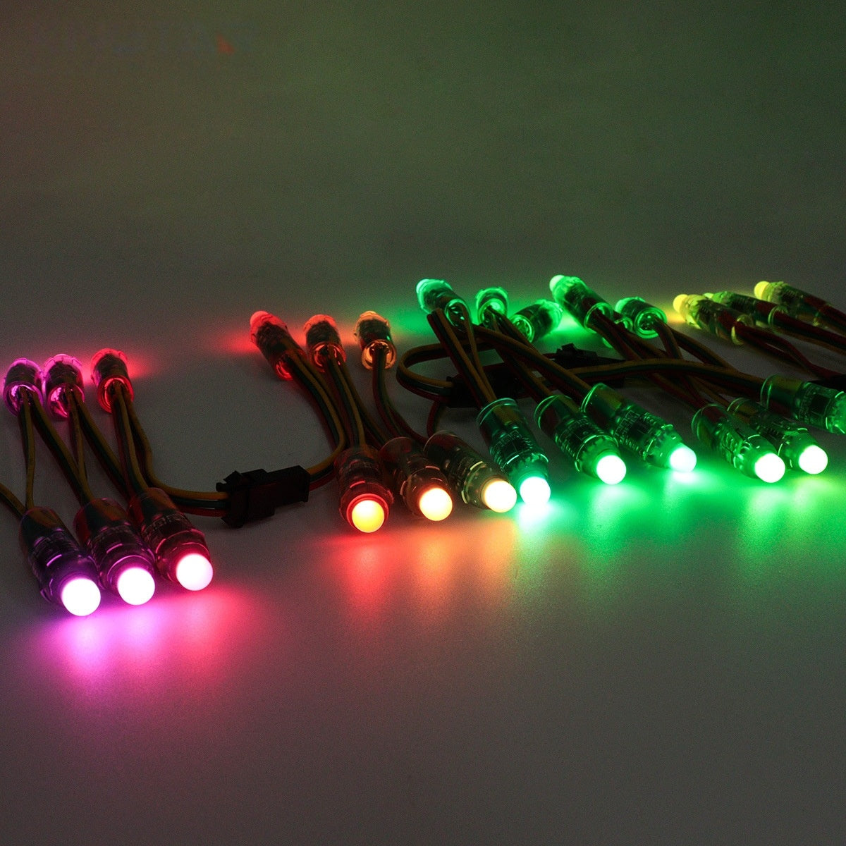 WS2811 RGBIC Addressable 12mm LED Pixel String Light, 50pcs/String, 0.3W DC12V IP67 Waterproof Color-Changing Dot Light for Channel Letter Signs, Advertising Boards & Architectural Lighting