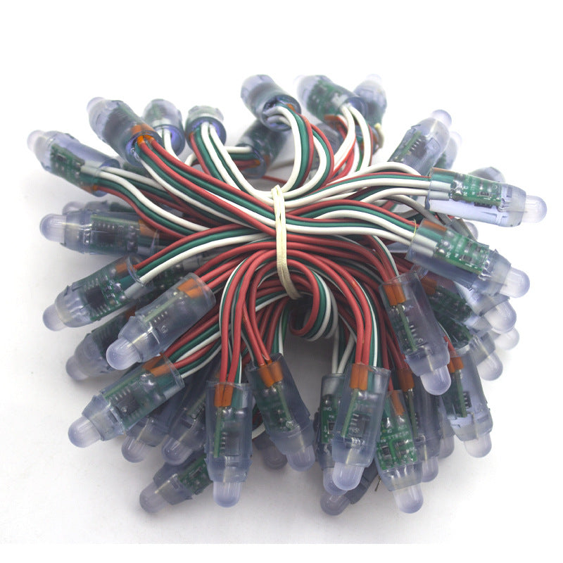 WS2811 RGBIC Addressable 12mm LED Pixel String Light, 50pcs/String, 0.3W DC12V IP67 Waterproof Color-Changing Dot Light for Channel Letter Signs, Advertising Boards & Architectural Lighting