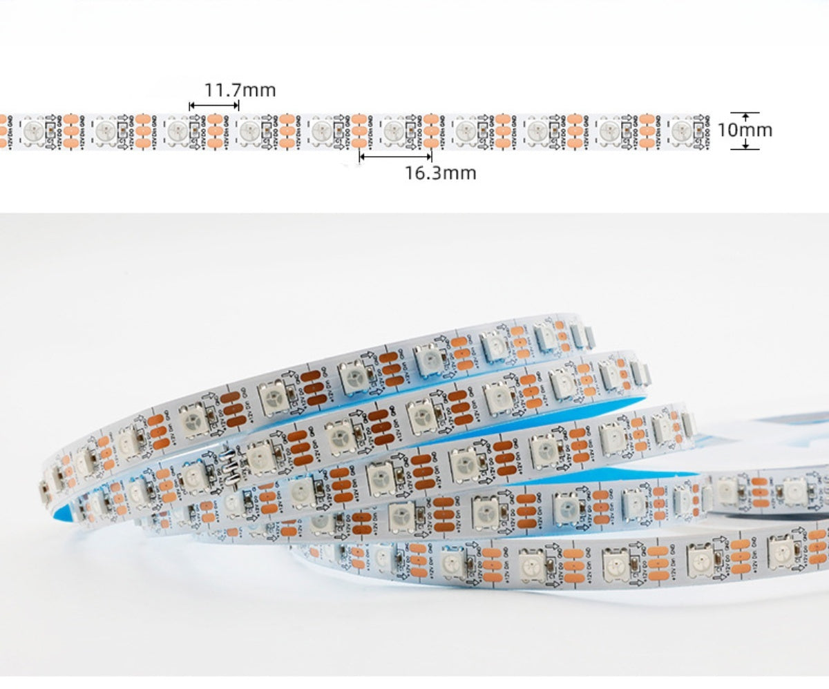 DC5V WS2812b RGBIC LED Strip Light - 10mm PCB | SMD5050 Individually Addressable | 30 / 60 / 96LEDs/M | White PCB | IP00 / IP65 / IP67 | Flowing Multicolor LED Strip for Party, Decoration, Home DIY Lighting Projects | 5/50M