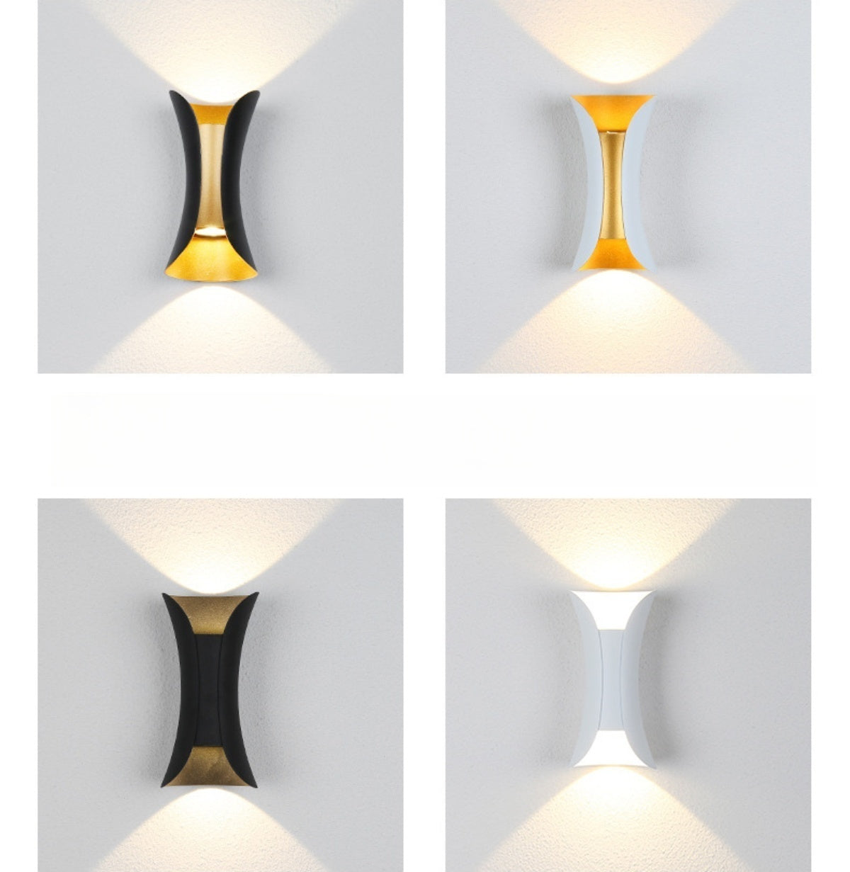Waterproof LED Wall Light - 6W / 10W / 20W / 30W | 3000K / 6500K | White / Black / Black & Golden / White & Golden | Up & Down Outdoor Wall Sconce for Porch, Garden, Balcony & Indoor Decoration | Aluminum Housing | IP65 | 2-Pack