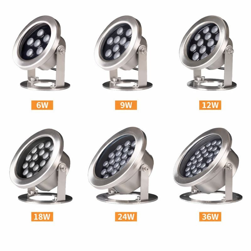 6W / 9W / 12W / 18W / 24W LED Underwater Spotlight – IP68 Waterproof | DC 12V / 24V Low Voltage | Adjustable Stainless Steel Submersible Light | RGB & Single Color Options for Pool, Fountain & Landscape Lighting |4 / 10Pack
