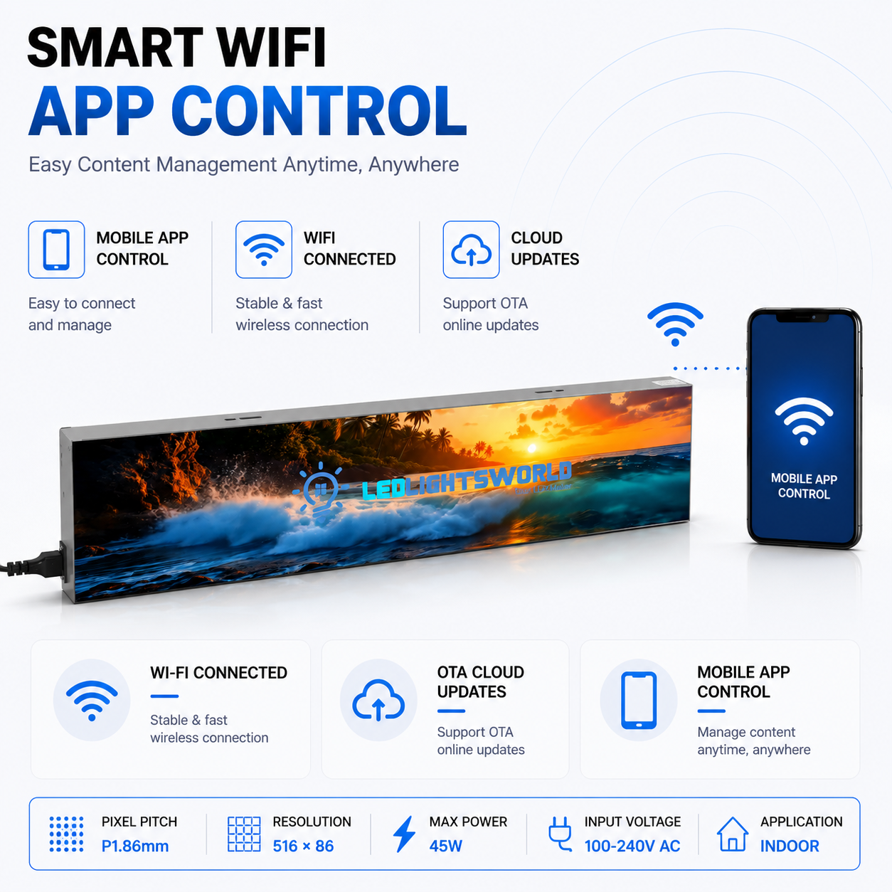 FL Series Frameless LED Shop Display – P1.86 · 160×640mm | Compact Ultra-Thin GOB Screen for Window & Wall Mounting