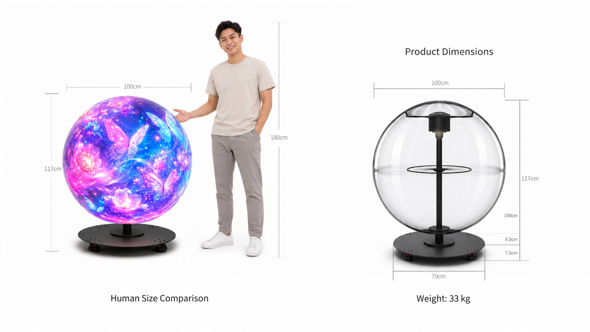 3D Hologram Fan Sphere (Holoball) 100cm (39.37") 360° LED Holographic Display | 3072 LEDs | WiFi APP Control | Commercial Advertising Display