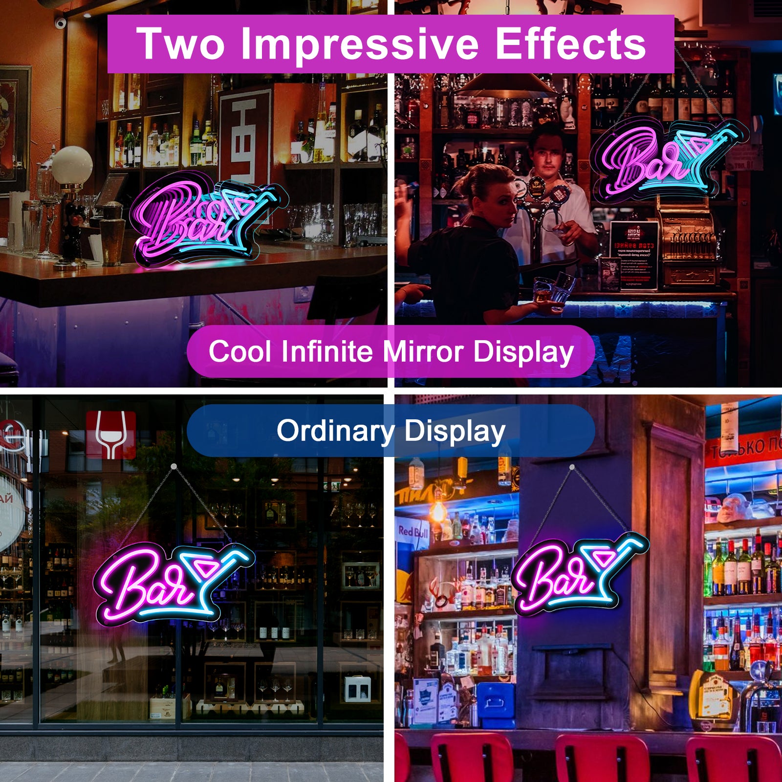 Panneau LED pour bar – 15 × 9,2 pouces | Éclat multicolore | Alimentation USB | Suspension | Idéal pour bar, pub, salon, discothèque et éclairage d'ambiance de fête