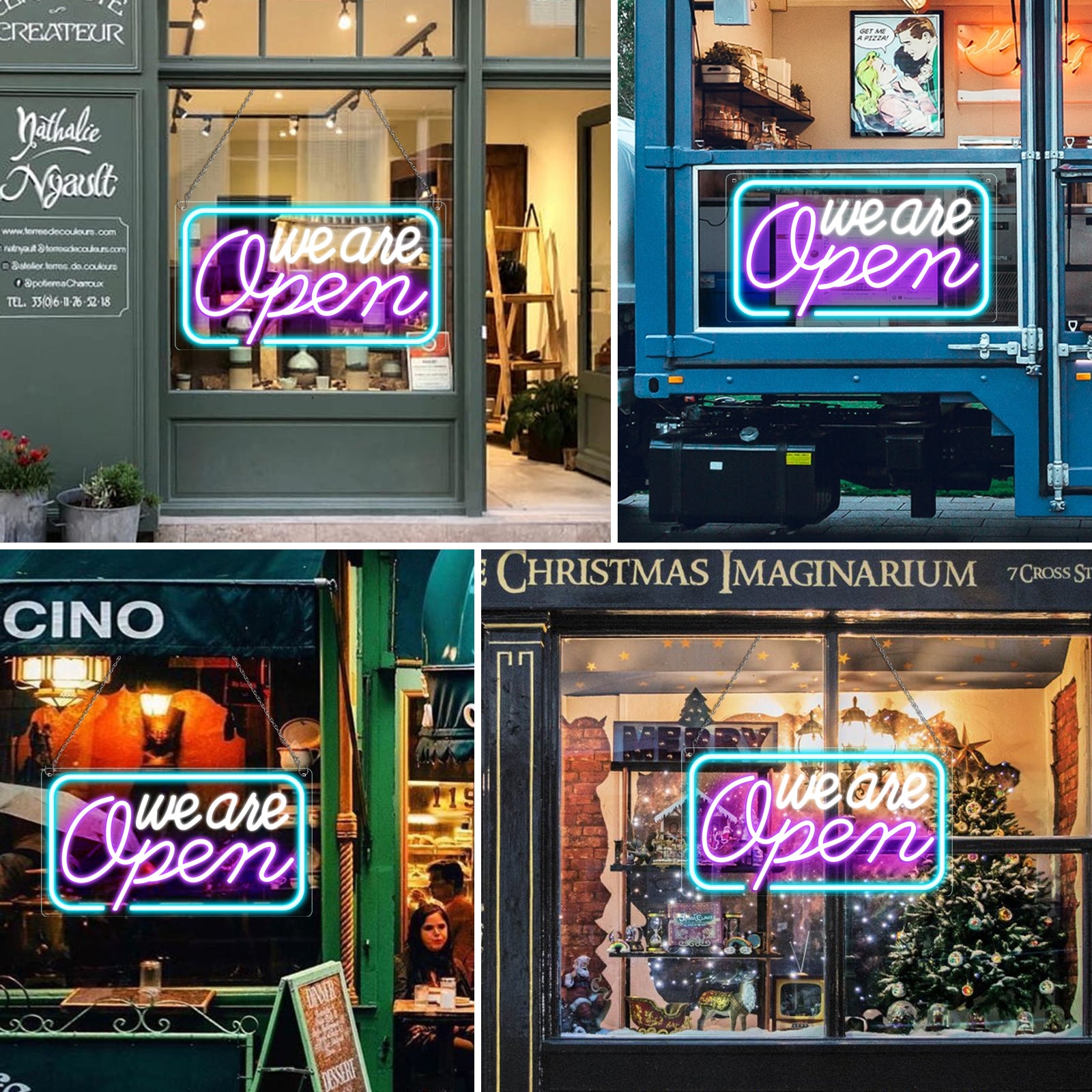 Wir haben geöffnet – Neonschild – 5 Leuchtfarbenoptionen | 42×23 cm (17×9 Zoll) | Fensteraufhängung | Plug & Play für Schaufenster