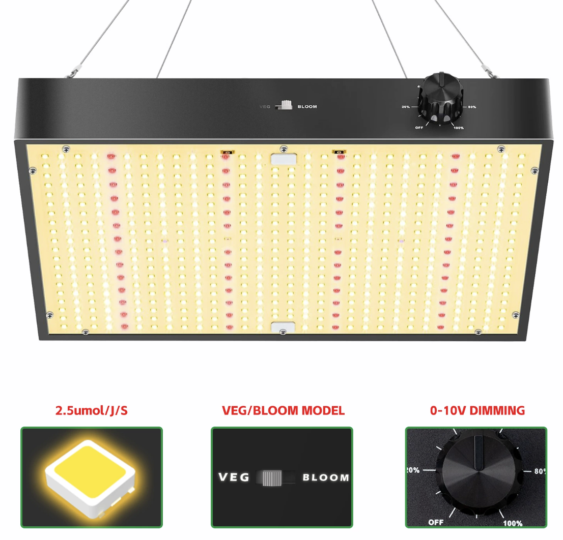 GP Series Professional Full Spectrum LED Grow Light - 100W / 150W / 200W / 300W / 400W | 3.5×3FT – 6×5FT Coverage | VEG & Bloom Dual Mode | 0 – 10V Dimming | AC110 – 220V | Daisy Chain & Built-In Silent Fan | Hanging Rope | US / EU / UK / AU Plug