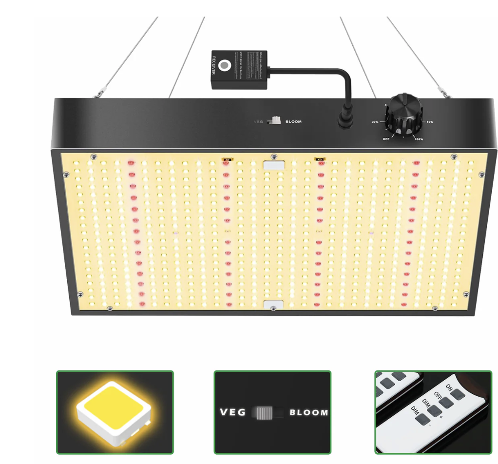 GP-Plus Series Professional Full Spectrum LED Grow Light - 100W / 150W / 200W / 300W / 400W | Remote Control | 3.5×3FT – 6×5FT | VEG & Bloom Dual Mode | 0–10V Dimming | AC110 – 220V | Daisy Chain | Silent Fan | Hanging Rope | US / EU / UK / AU Plug
