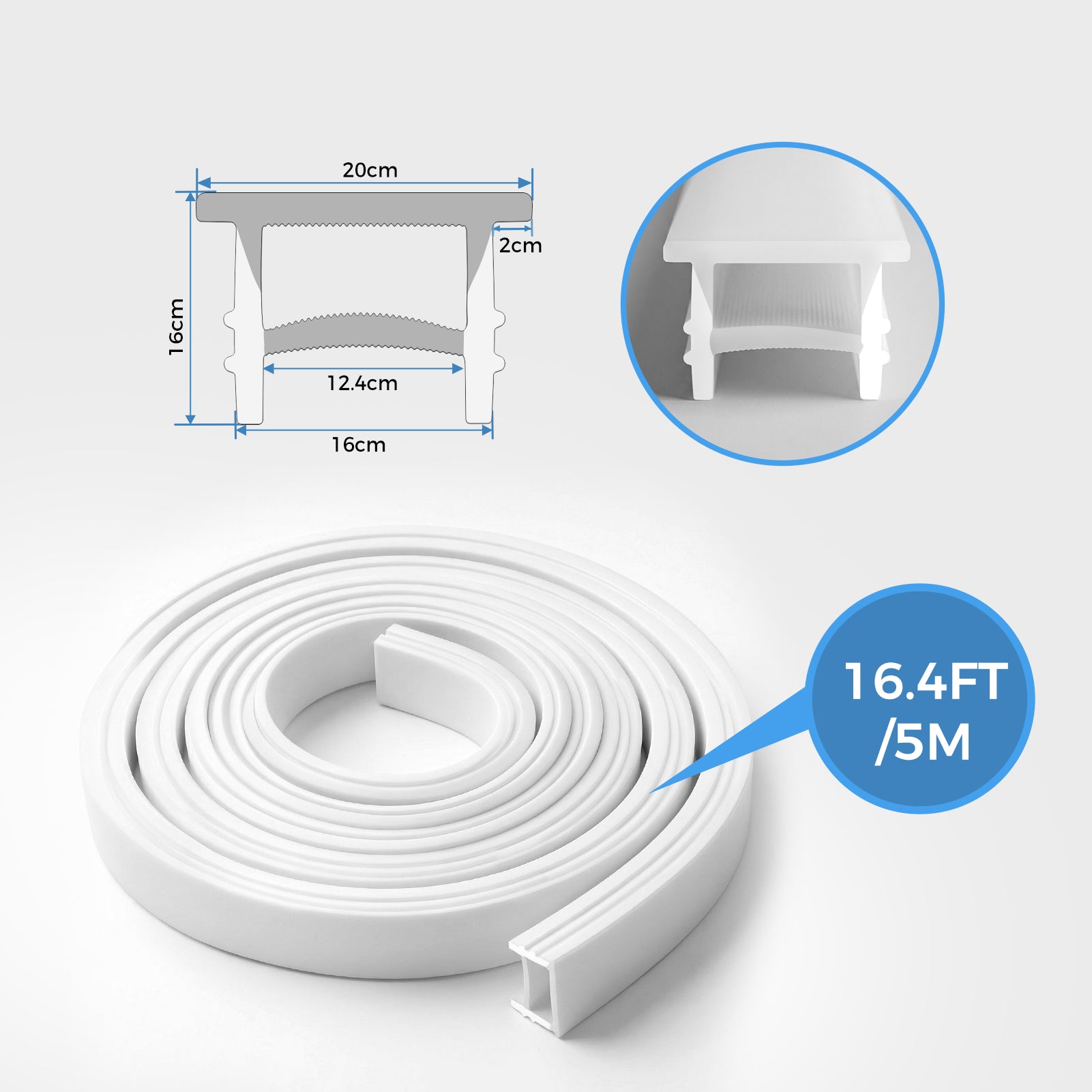 16×16mm Quick Install Neon Light Housing – S1616 Mounting Edge | Silicone LED Channel System | Max Strip Width ≤12 mm | Flat-Top Silicone Diffuser | for Architectural Cove Lighting & Retail Display Lighting | 164FT/50M