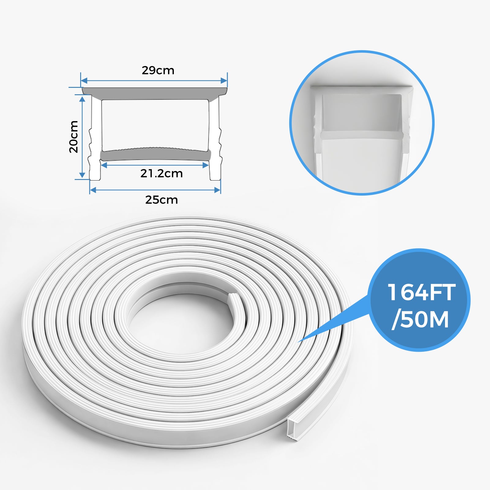 25×20mm Quick Install Neon Light Housing - S2520 Silicone LED Channel System | Max Strip Width ≤20 mm | Top-Emitting Silicone Neon Cover | for Under Cabinet Lighting, Kitchen Lighting & Bar Lighting | 164FT/50M