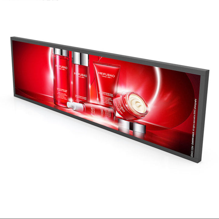 37,6 Zoll (920 × 258 mm sichtbar) ultrabreites Android-LCD-Balkendisplay für Einzelhandelsregale | Cloud-, App- und USB-Inhaltsverwaltung