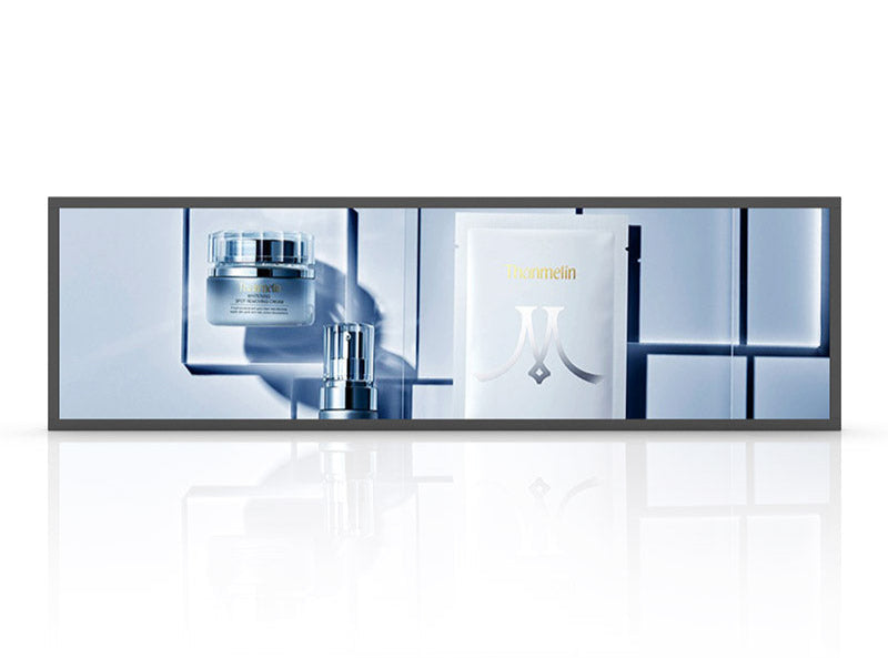 37,6 Zoll (920 × 258 mm sichtbar) ultrabreites Android-LCD-Balkendisplay für Einzelhandelsregale | Cloud-, App- und USB-Inhaltsverwaltung