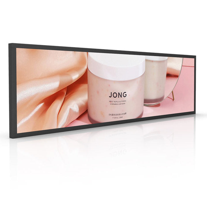 37,6 Zoll (920 × 258 mm sichtbar) ultrabreites Android-LCD-Balkendisplay für Einzelhandelsregale | Cloud-, App- und USB-Inhaltsverwaltung