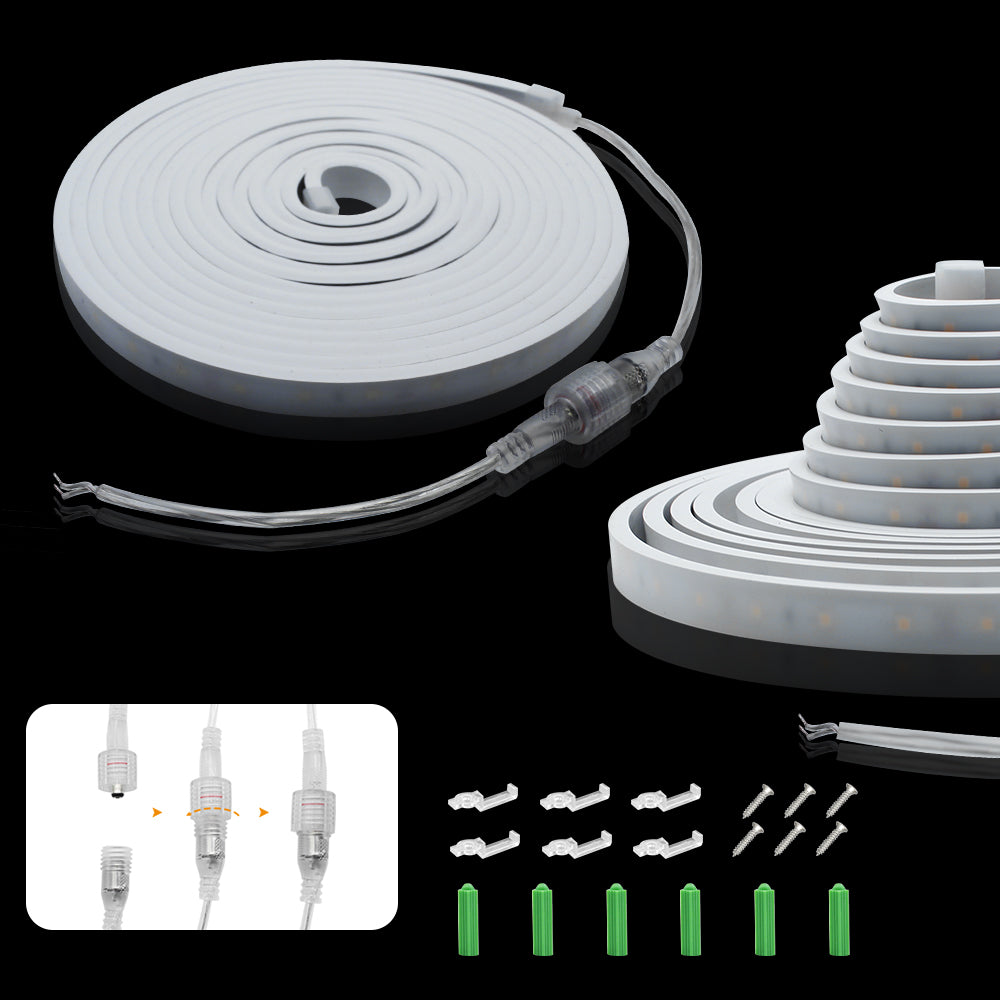 Bande LED néon flexible et étanche en silicone, 5 m, 12 V CC, 5 x 13 mm, avec 300 LED SMD3528