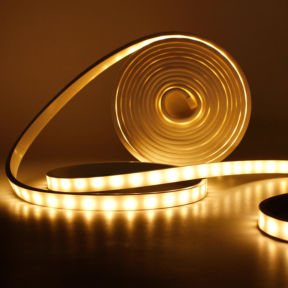 Bande LED néon flexible et étanche en silicone, 5 m, 12 V CC, 5 x 13 mm, avec 300 LED SMD3528