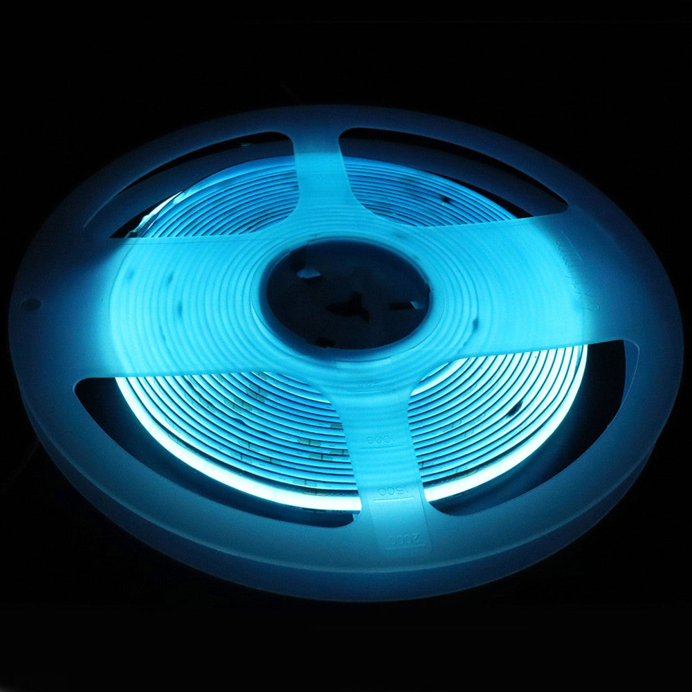 5 Meter Rolle mit eisblauem COB-LED-Flexstreifen, punktfrei, 24 V, mit 512 LEDs, 14 Watt pro Meter, flexibles LED-Band, 10 mm breite Leiterplatte, nicht wasserdicht