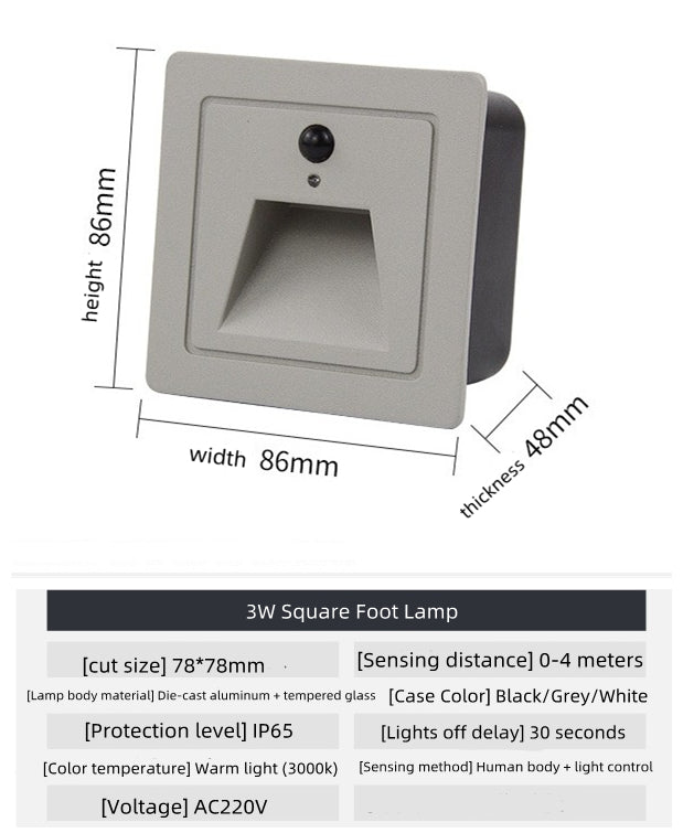 Lot de 4 appliques murales LED 3 W AC100-240 V IP65 étanches, éclairage d'escalier à induction infrarouge