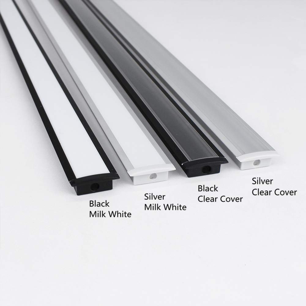 U Shape LED Channel U01-A – 12mm | Silver / Black | Milky White Cover | With Installation Accessories |  – Heavy-Duty Aluminum Profile – 1m / 2m / 3m | 50 / 100-Pack