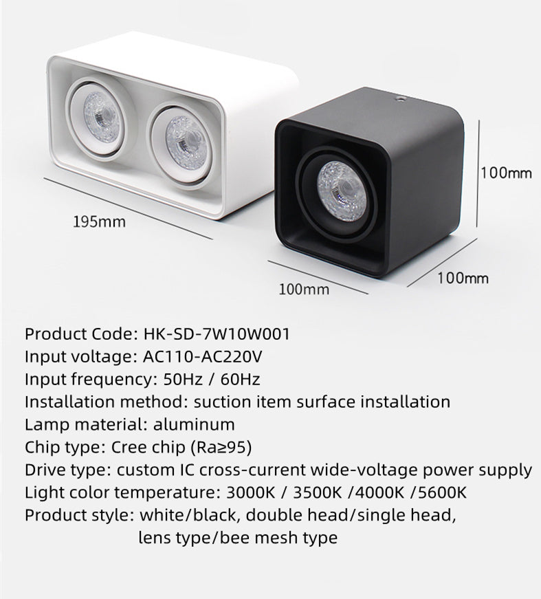 Lot de 2 spots LED carrés à double tête 7 W/10 W AC110-AC220 V, antireflet, pour salon, maison, plafond, allée