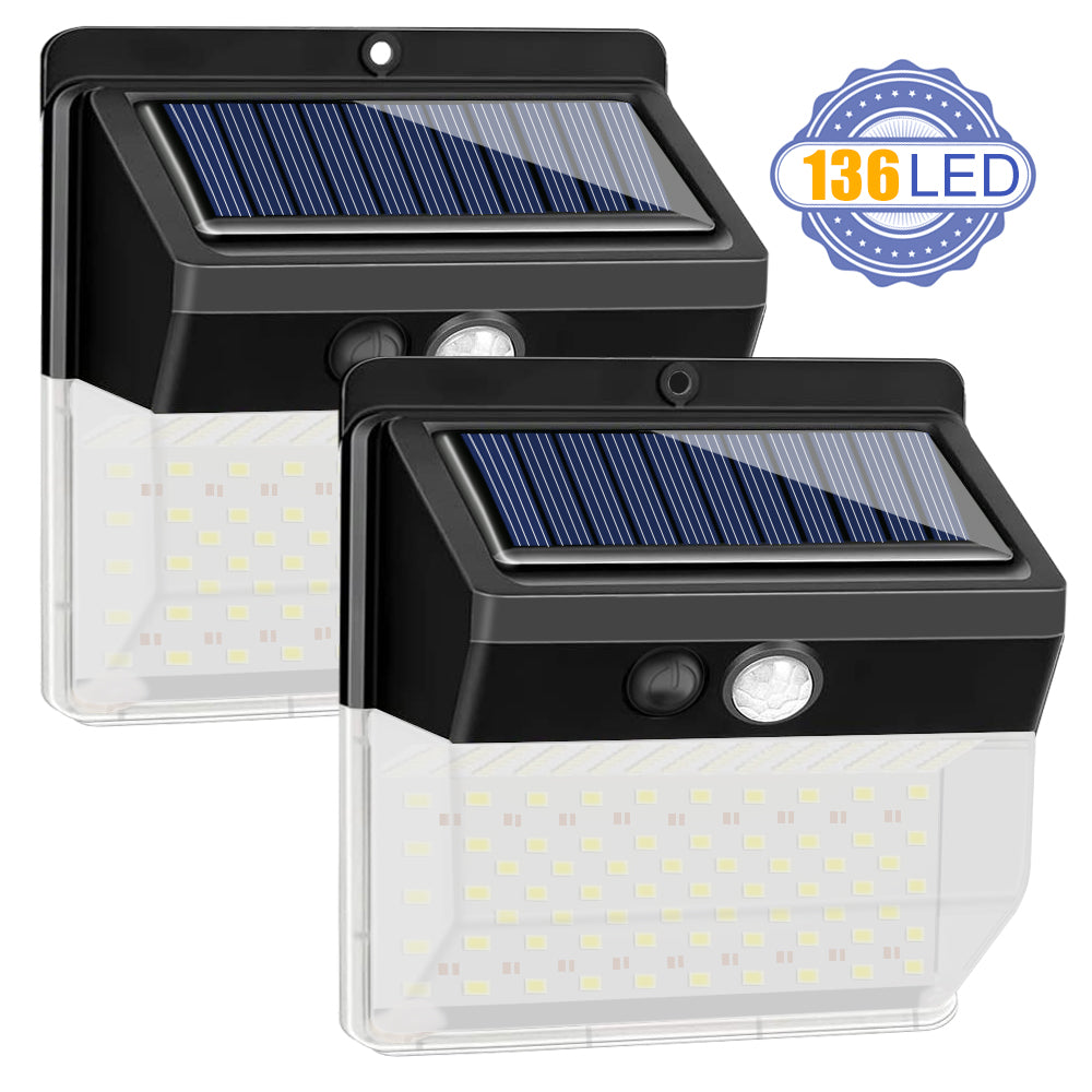 2 Pack Solar Lights Outdoor 136 LEDs Wireless Waterproof Security Solar Motion Sensor Wall Lights