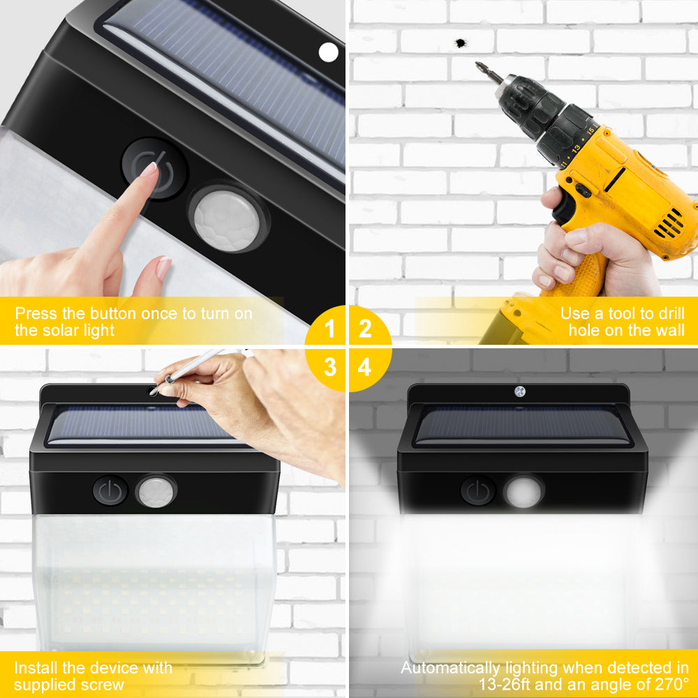 4 Pack 172 LEDs Solar Lights Outdoor Wireless Waterproof Security Solar Motion Sensor Wall Lights