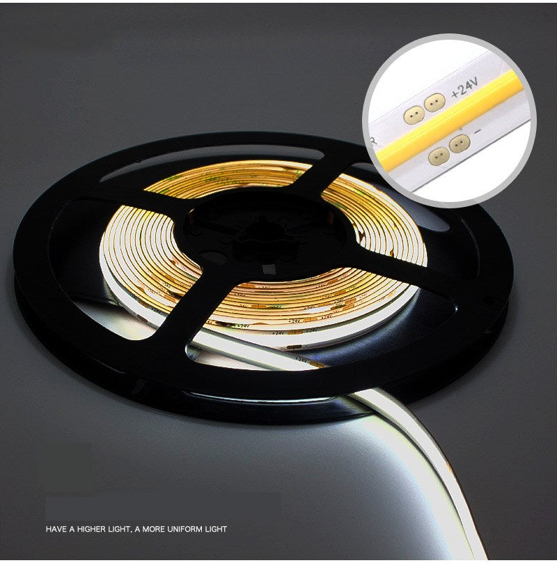 CCT Adjustable (Dual White) FCOB LED Strip Light 5M (16.4FT) | 608 LEDs/m | 14W/m | 12V/24V | 10mm Wide Flexible Dimmable LED Ribbon | IP20 Indoor Lighting (Strip Only / Complete Kit)