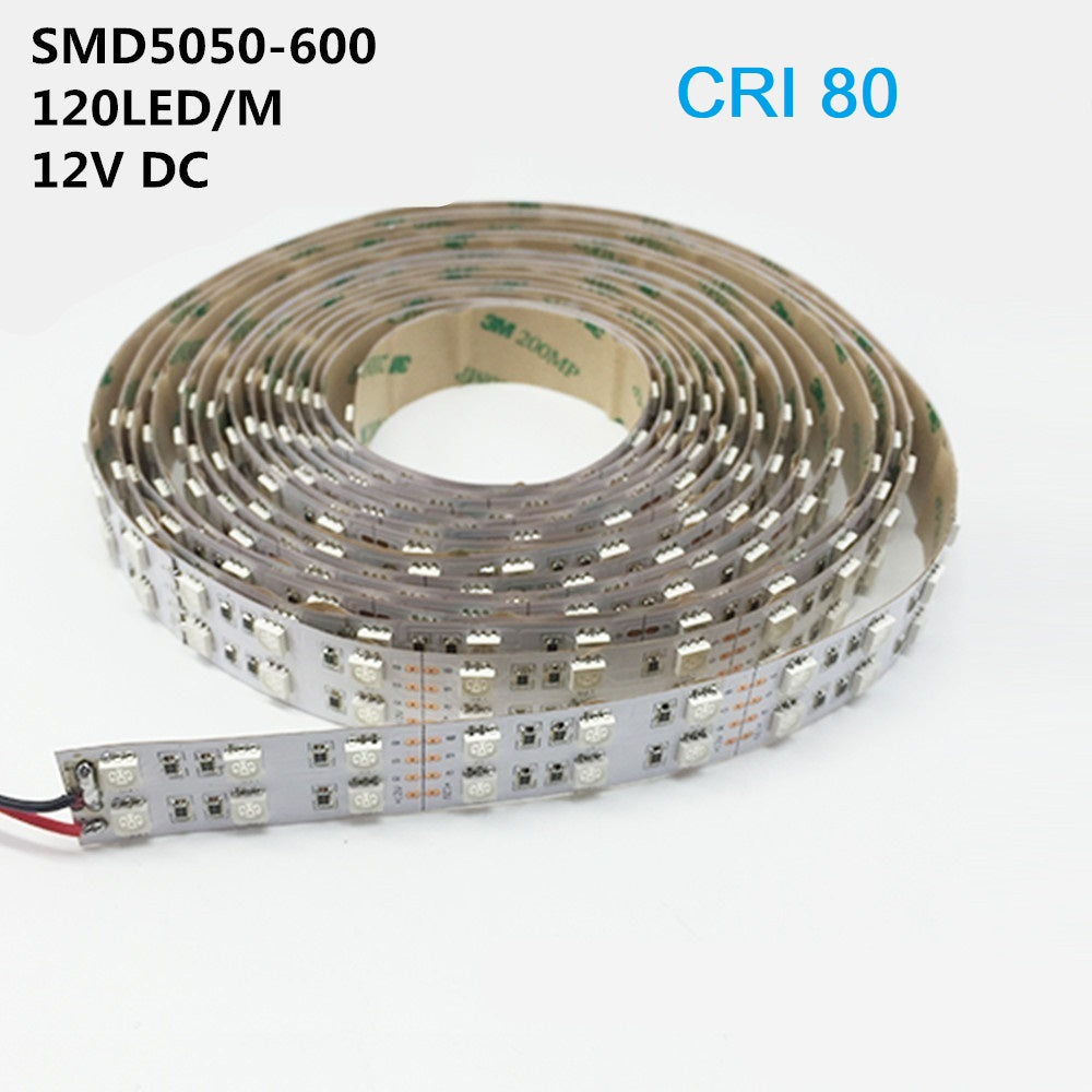 Bandes LED flexibles double rangée SMD5050-600 à intensité variable DC 12 V, 120 LED par mètre, largeur 15 mm, 1 800 lm par mètre