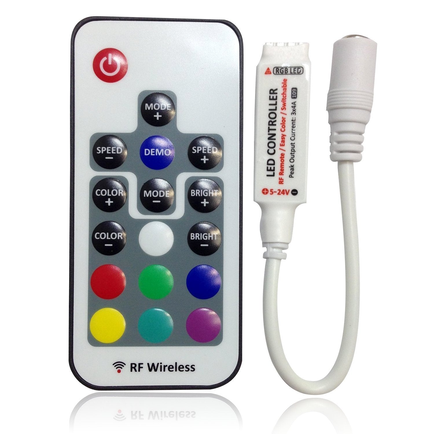 RGB LED Strip Controller – DC5V-24V 12A | Mini RF Wireless RGB Controller with 10-Key / 17-Key Remote | For LED Strips