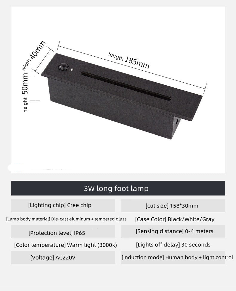 Lot de 4 appliques murales LED 3 W AC100-240 V IP65 étanches, éclairage d'escalier à induction infrarouge