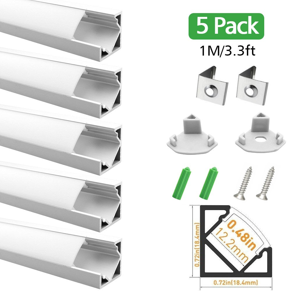 V Shape LED Channel V03-A – 12mm | Silver / Black | Milky White Cover | With Installation Accessories | – Standard Aluminum Profile – 1m / 2m / 3m | 50 / 100-Pack