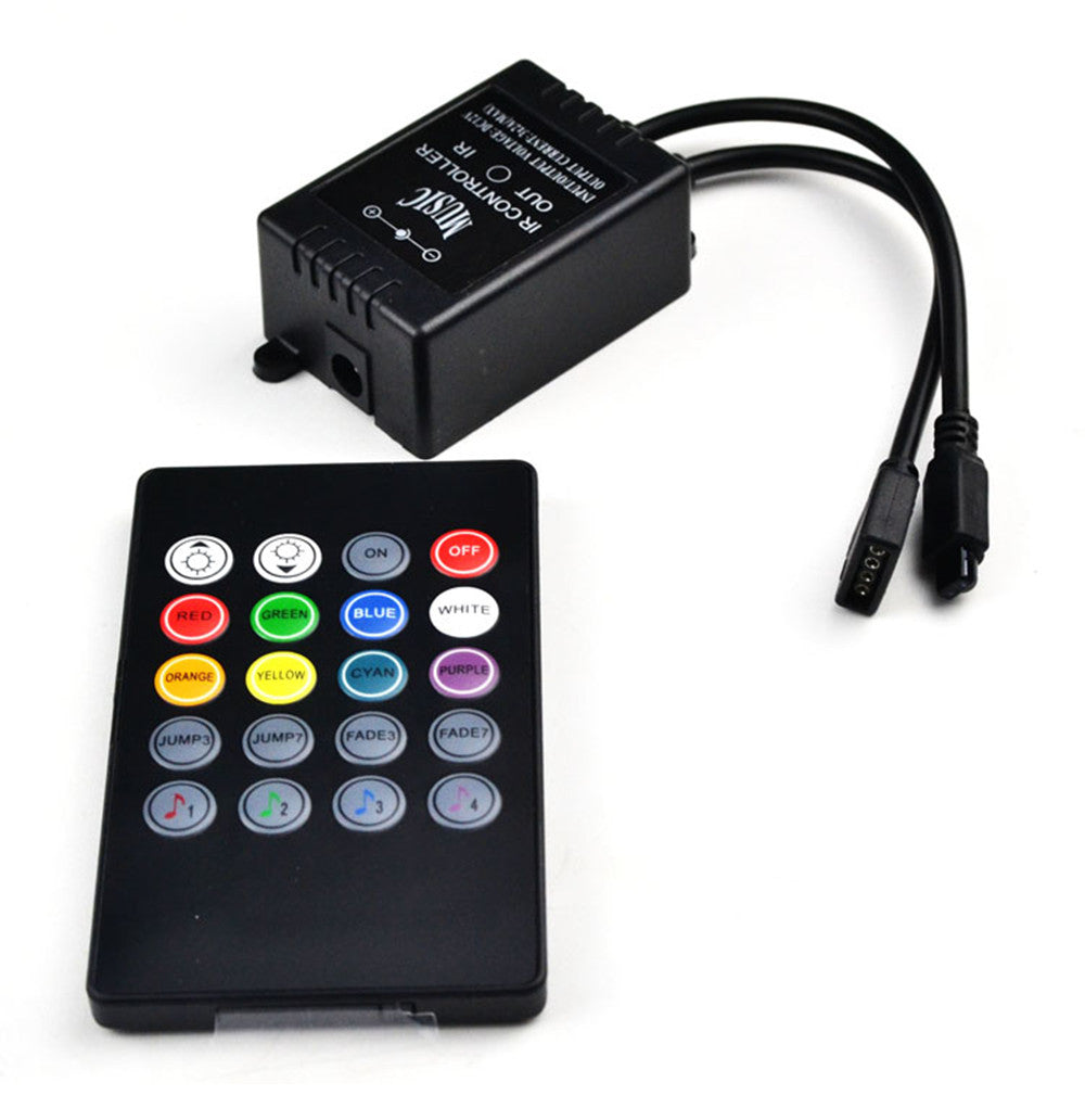 Sound/Music Sensitive RGB LED Strip Controller – DC12V-24V 6A | Plastic Housing Controller with 20-Key IR Remote | For LED Strips