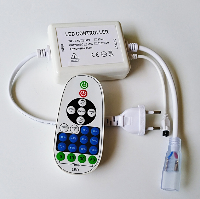 750W AC110V/220V LED Dimmer – Wireless Remote Control | 2-Prong Outlet | Timer Switch | For LED Strip Lights