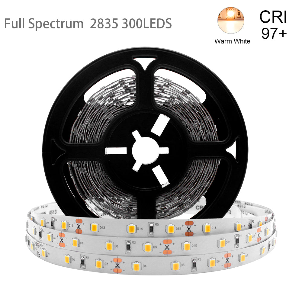 16.4FT 5Meter SMD2835 300LED 24V 10W Per Meter True Color CRI95+ Full Spectrum LED Strip Light