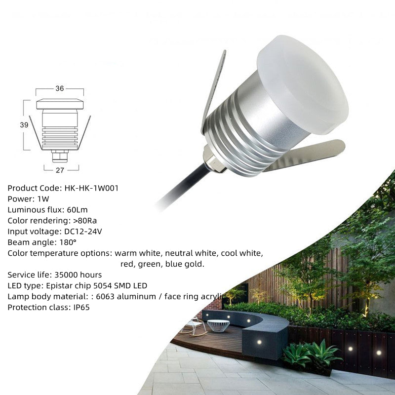 Lot de 8 lampes LED d'extérieur étanches, 1 W, 12-24 V CC, IP65, antireflet, basse tension, pour rampe d'escalier
