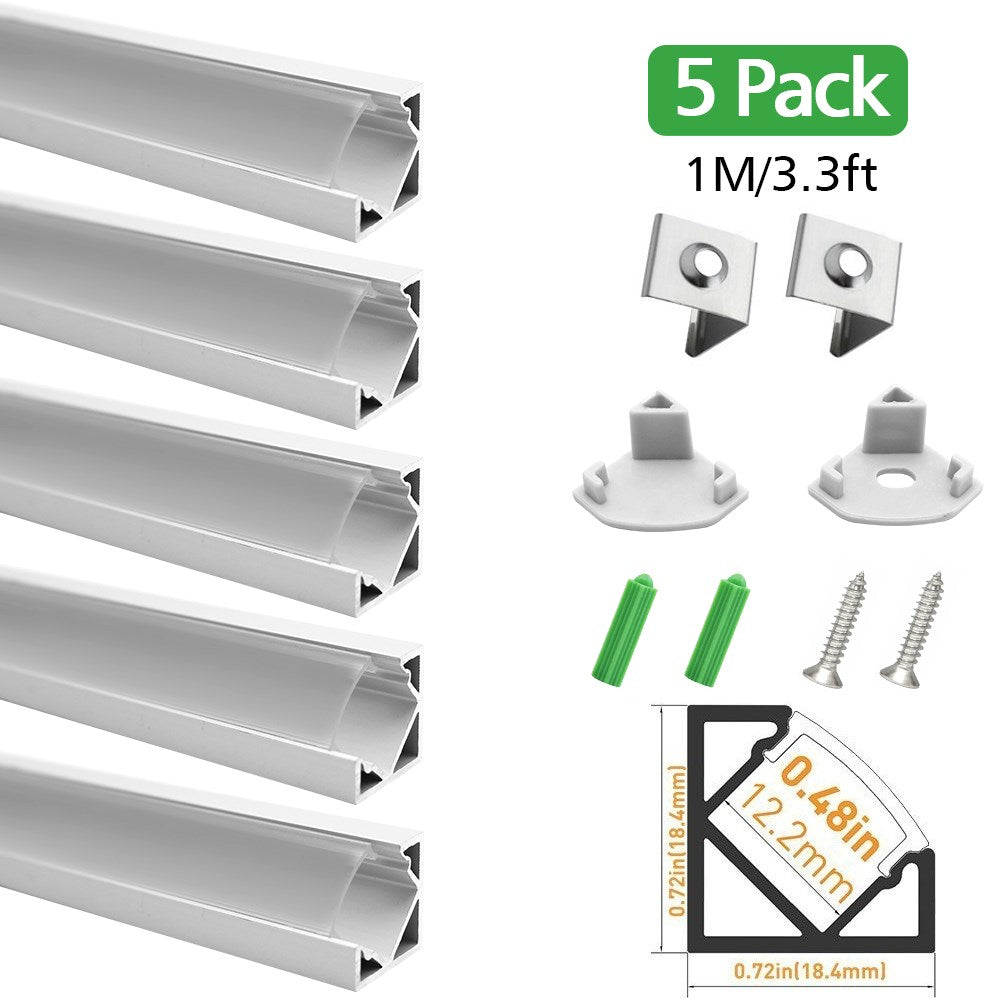 V Shape LED Channel V03-A – 12mm | Silver / Black | Milky White Cover | With Installation Accessories | – Standard Aluminum Profile – 1m / 2m / 3m | 50 / 100-Pack