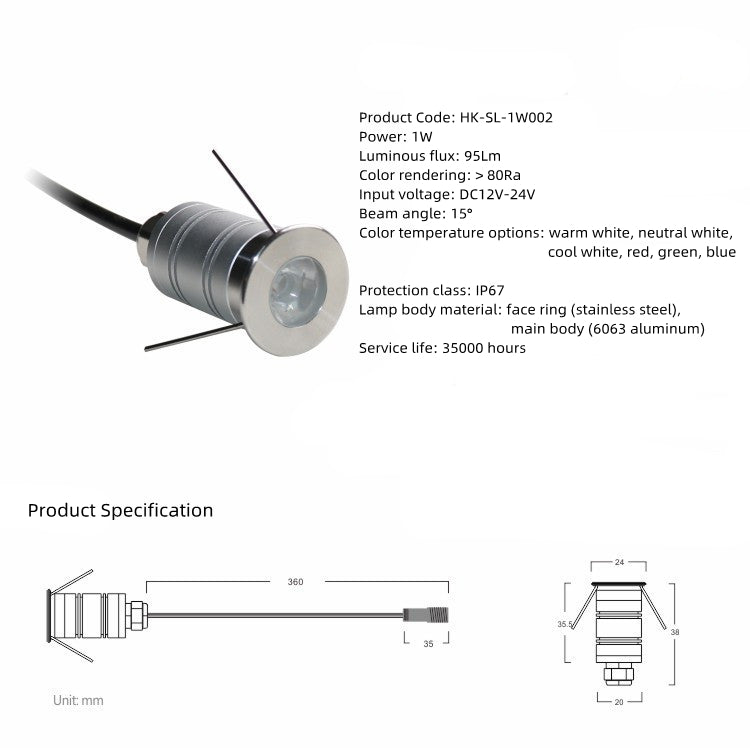 8PCS Pack 1W DC12V-24V IP67 15° Angle Waterproof Garden Stainless Steel Wall Corner Light Outdoor Spot LED Step Light
